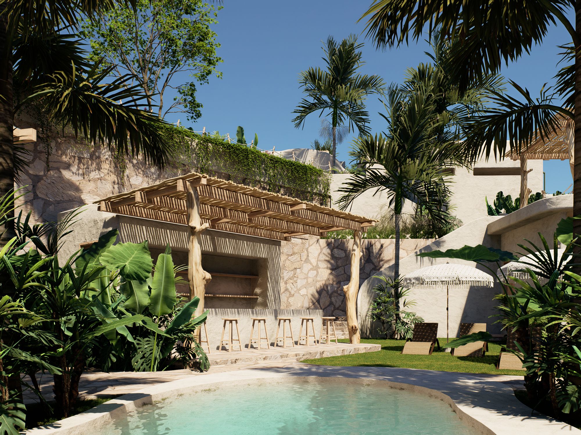 Restaurante exterior junto a la piscina