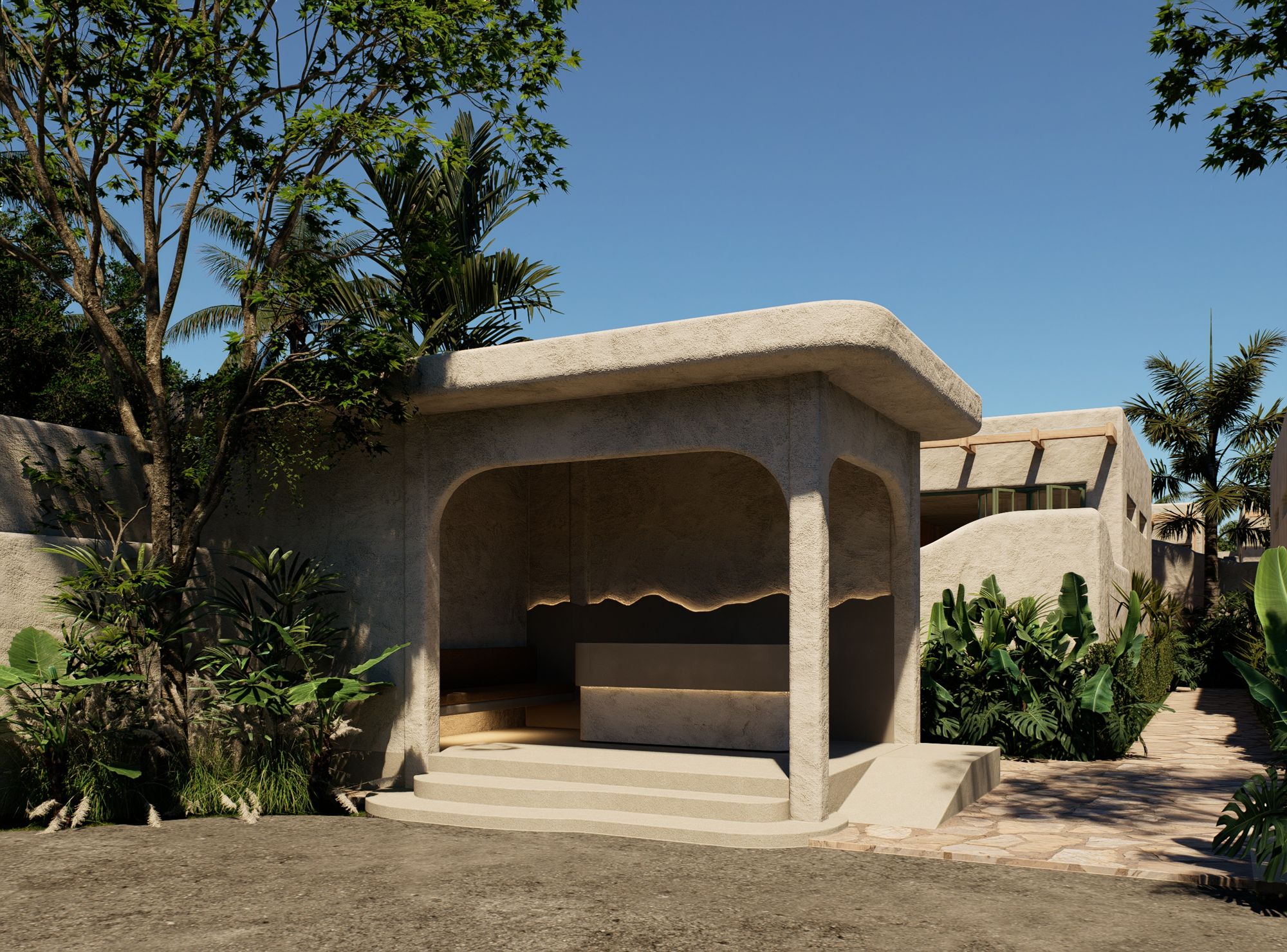Recepción bajo pérgola de estuco