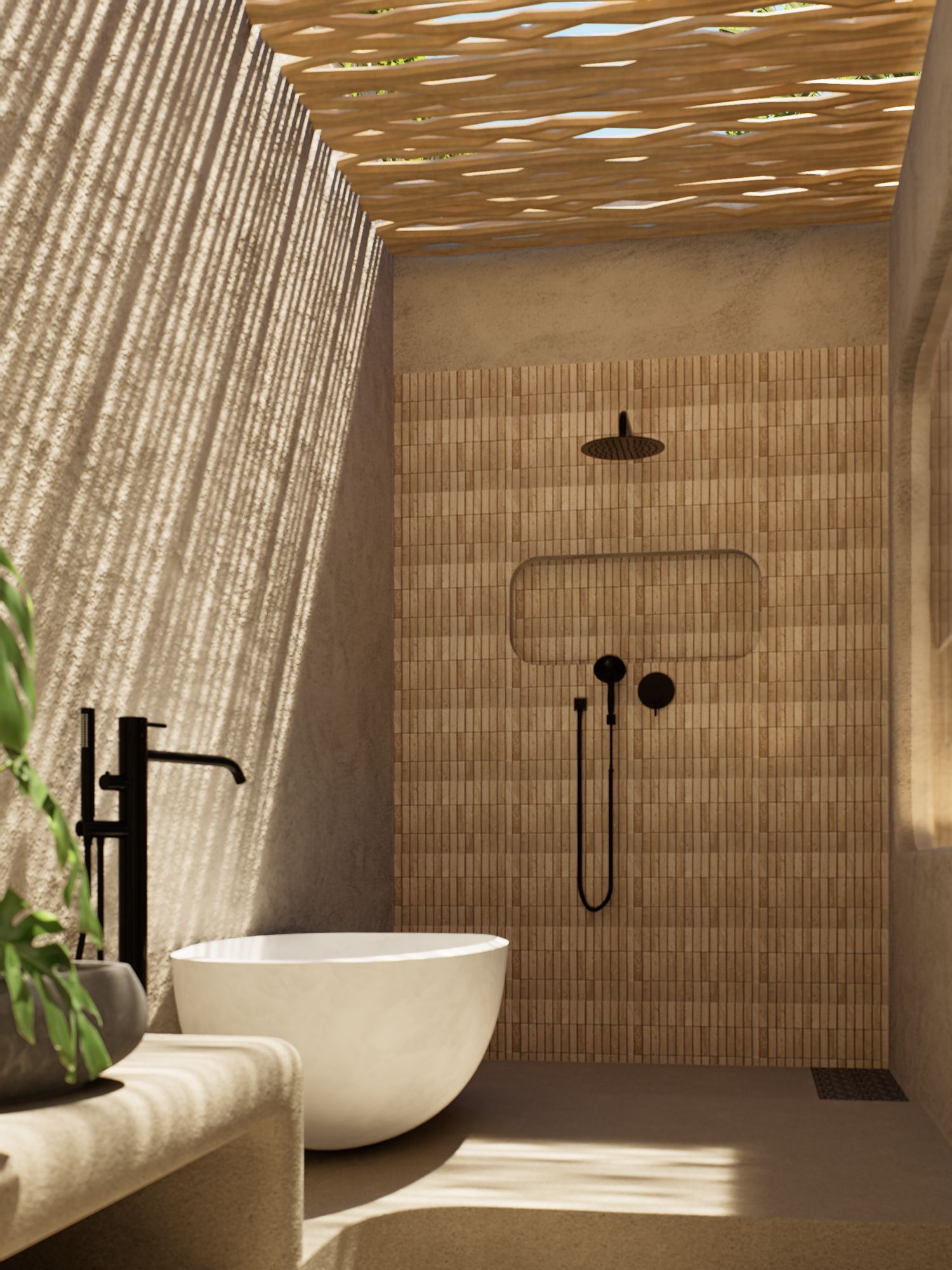 Baño exterior con bañera suite