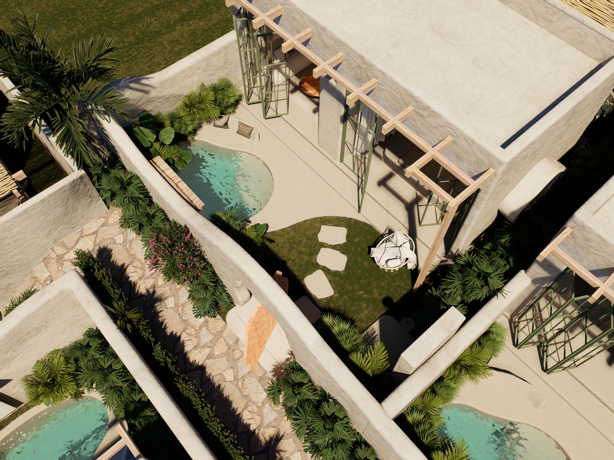 Vista aérea piscina privada villa 1 dormitorio